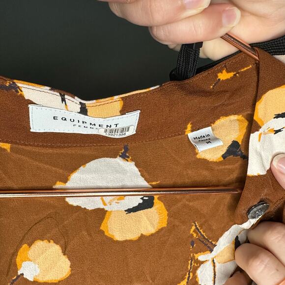 Equipment Tortoise Shell Brown Flower Print Lorainna Silk Mini Dress size Medium - Picture 7 of 16